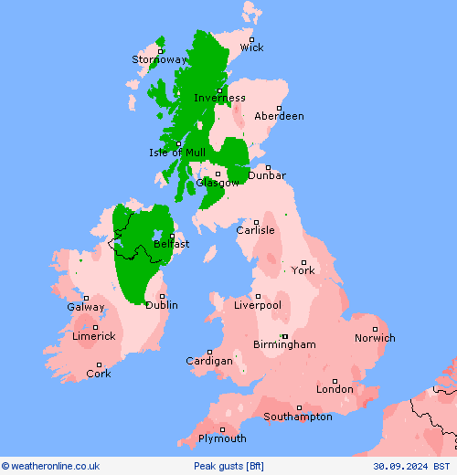 Peak gusts Forecast maps